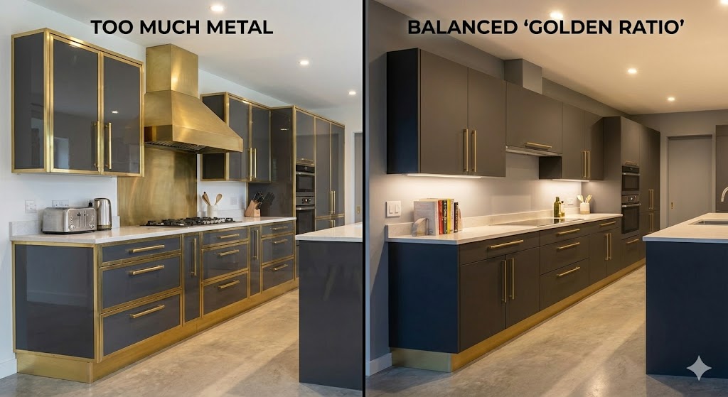 PET Metal Brass Kitchen Cabinet