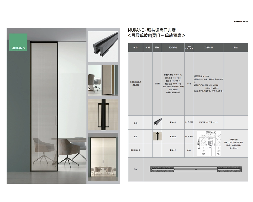 SZ Single side glass hidden Hanging sliding door